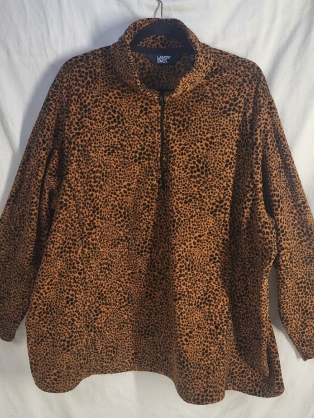 Lands' End Quarter Zip Leopard Fleece Size 3X Warm Tawny Animal Print